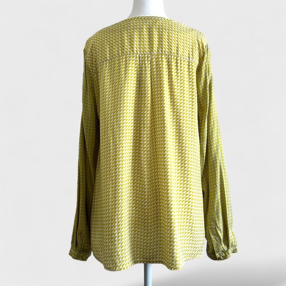 Boden Blouse Women's Size 12R Carey Yellow Geometric Long Sleeve Silk Boho Top - Picture 3 of 15